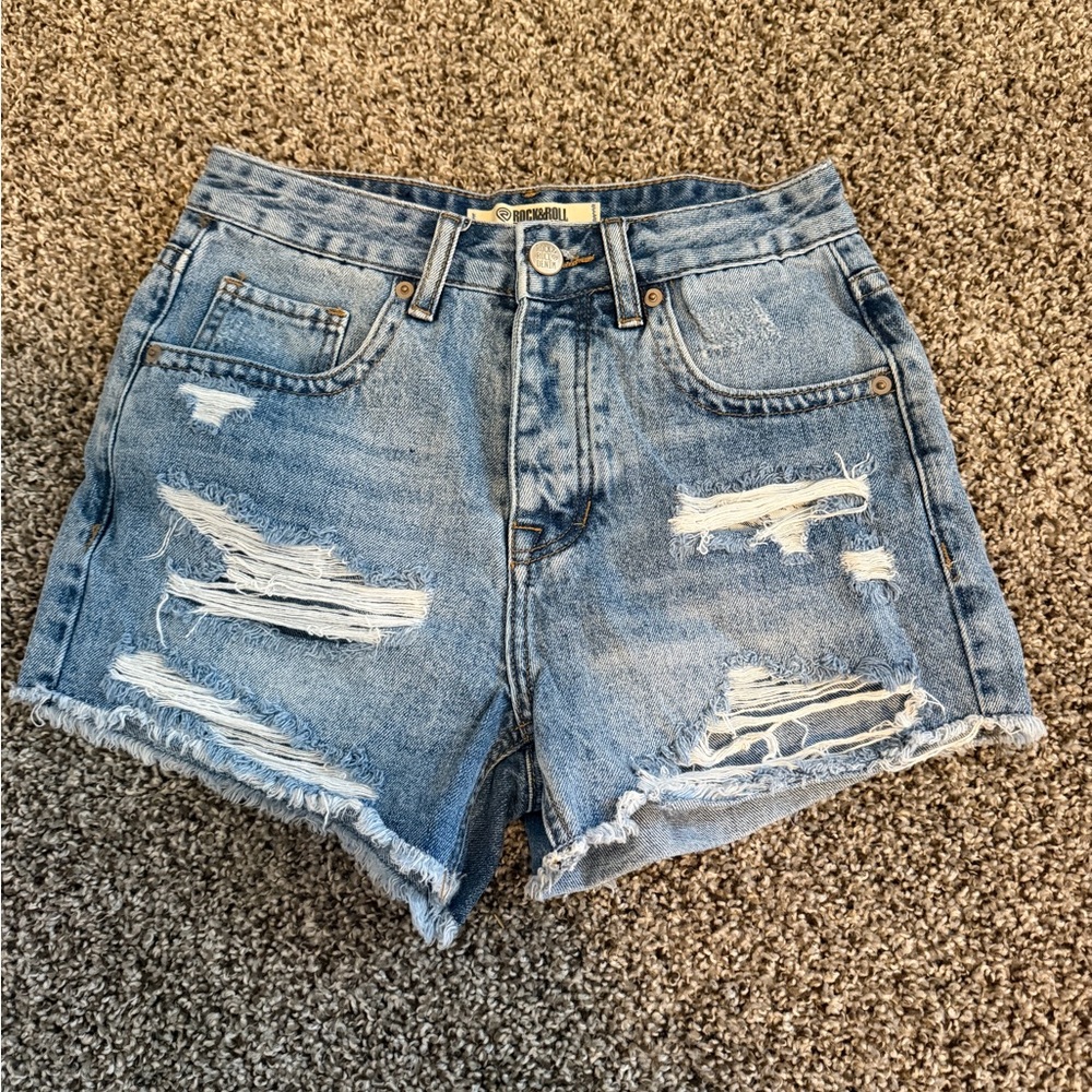 Rock & Roll Women's Distressed Blue Denim Shorts
